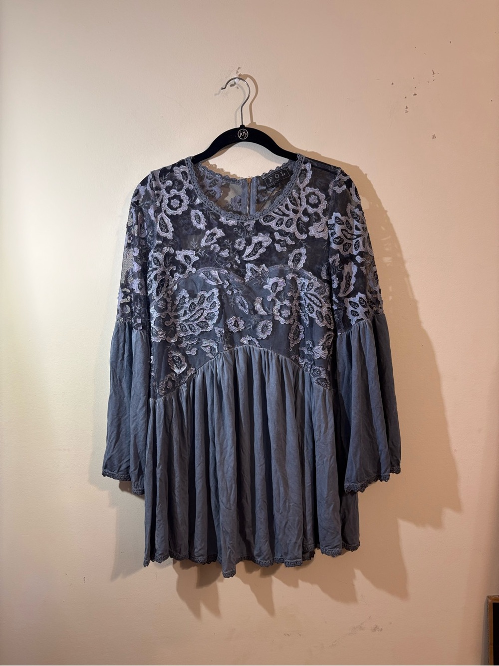 Women’s Slate Blue Floral Lace Tunic Top - Unknown Brand - Picture 4 of 12